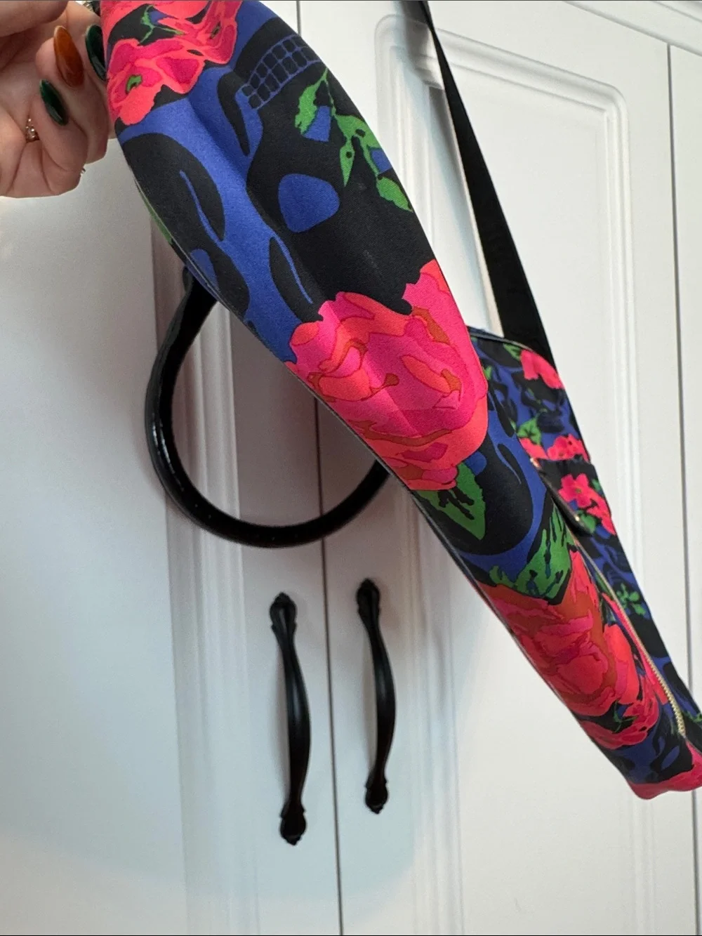 Betsey Johnson Blue Floral Skull Laptop Bag with Pink and Green Accents